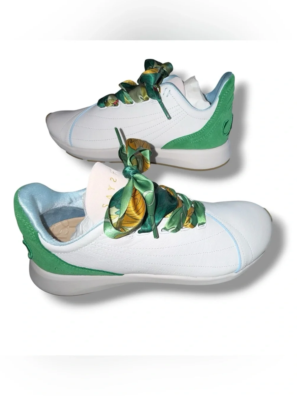 NEW IN BOX SAYSH 2 Leather Sneakers - Women’s 10 - White / Green Ribbon Laces